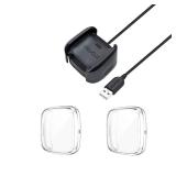 Replacement Charger Dock Compatible with Fitbit Versa 2 Charger, Charging Cradle Stand Cable and 2Pcs Full Cover Case Screen Protector, Soft Plated TPU Case for Versa 2 Smart Watch - Retail: $769