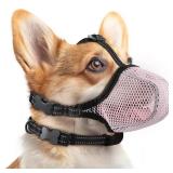 Dog Muzzle,Mesh Soft Muzzle for Small Medium Large Sized Dogs, Breathable Reflective Adjustable Puppy Muzzles with Collar for Scavenging Grooming Biting Chewing,Allows Panting and Drinking(Pink S) - R