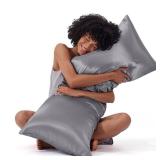 Bedsure Satin Body Pillow Pillowcase, Similar to Silk Body Pillow Cover with Zipper, Soft and Breathable Long Pillow Case, Cooling and Silky Long Pillowcase for Hair and Skin, Dark Grey, 20x54 Inches 