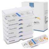 Weekly Pill Organizer 7 Day AMPM  4 Compartments per Day, Arthritis Friendly Pill Case with Better Grip Design, Medicine Planner for Vitamins, Supplements, and Medications  Easy to Use Pillbox - R