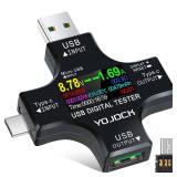 YOJOCK USB C Tester USB Power Meter 2 in 1 Digital Multimeter 3.6-32V 0-8.0A Voltage and Current Tester, Type C Voltmeter Battery Capacity Volt Ammeter Power Bank USB Cable Charger Detector - Retail: 