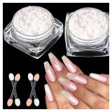 BISHENGYF Pearl Chrome Nail Powder:?Super Transparent? White Pearl Chrome Nail Powder Ice Shimmer Jewelry Transparent Aurora Glazed Donut Chrome Nail Powder for Nails Art DIY - Retail: $4