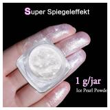 BISHENGYF Pearl Chrome Nail Powder:?Super Transparent? White Pearl Chrome Nail Powder Ice Shimmer Jewelry Transparent Aurora Glazed Donut Chrome Nail Powder for Nails Art DIY - Retail: $4