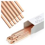 Tandefio 40 Sticks Brazing Rods AWS BCup-5 15% Silver Solder Phos Copper Brazing Alloys Flat Welding Rods Industry 0.050\x18\inx10\in for Air Conditioning Refrigerator Cold Storage HVAC Units FEW BROK