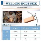 Tandefio 40 Sticks Brazing Rods AWS BCup-5 15% Silver Solder Phos Copper Brazing Alloys Flat Welding Rods Industry 0.050\x18\inx10\in for Air Conditioning Refrigerator Cold Storage HVAC Units FEW BROK