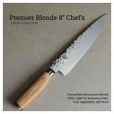 Shun Premier Blonde 8\ Cheffts Knife, Handcrafted Japanese Kitchen Knife for Professional and Home Chefs, VG-MAX Core with Damascus Stainless Steel Cladding, Pakkawood Handle - Retail: $176in