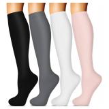 Iseasoo 4 Pairs Compression Socks for Women Circulation-Best Support for Nurses,Running,Athletic,Travel L-XL - Retail: $11