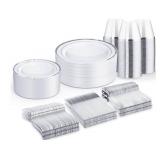 WELLIFE 300 PCS Silver Dinnerware Set for 50 Guests,