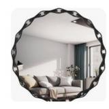 Varsoul 28\" Round Black Decorative Wall Mirror Modern Metal Frame Bathroom Personality Geometric Hanging Mirror for Living Room, Bedroom, Entryway, Foyer