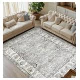 6x9 Washable Area Rug for Living Room Bedroom - Vintage Boho Carpet Large Soft Distressed Floral Floor Rug for Dinning Room Playroom Home Office Indoor Room Decor,Grey
