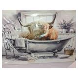 Highland Cow Wall Art in Bathtub Canvas Print -  Photo Bubble Funny Cattle Pictures Animal Painting Farmhouse Artwork for Wall