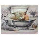 Highland Cow Wall Art in Bathtub Canvas Print -  Photo Bubble Funny Cattle Pictures Animal Painting Farmhouse Artwork for Wall