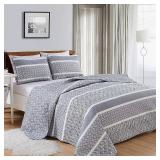 Great Bay Home Stripe Reversible Reversible Quilt Set With Shams (King  Kadi - Grey)