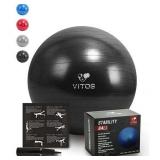 Vitos Fitness Anti Burst Stability Ball Extra Thick Non Slip Supports 2200LB for Fitness Exercise Birth Balance Yoga Workout Guide & Quick Pump Included Professional Quality Design (Black  75 cm)