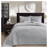 3pc King Vancouver Reversible Bedspread Set Gray - Madison Park: Microfiber, Lightweight, Plain Weave
