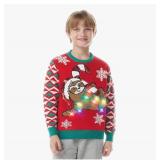 Giggling Getup Ugly Christmas Sweater, LED Light Up Christmas Dinosaur Ugly Sweater, Holiday Pullover LARGE