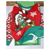Giggling Getup Ugly Christmas Sweater, LED Light Up Christmas Dinosaur Ugly Sweater, Holiday Pullover LARGE