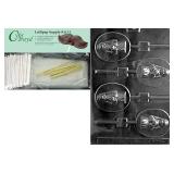 Cybrtrayd Girl Communion Lolly Chocolate Candy Mold with Lollipop Supply Bundle, Includes 25 Sticks, 25 Cello Bags, 25 Gold Twist Ties and Exclusive Cybrtrayd Copyrighted Chocolate Molding Instruction