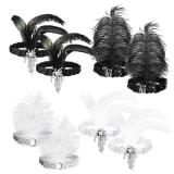 WATINC 8pcs 1920s Flapper Headband,Black and White Sequin Headband with Feather Jewel Detail, Great Gatsby 1920s Hair Accessory, Roaring 20s Gatsby Costume, Vintage Headpiece for Gatsby Theme Party