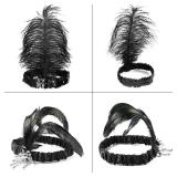 WATINC 8pcs 1920s Flapper Headband,Black and White Sequin Headband with Feather Jewel Detail, Great Gatsby 1920s Hair Accessory, Roaring 20s Gatsby Costume, Vintage Headpiece for Gatsby Theme Party