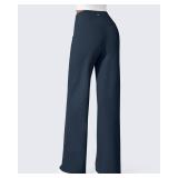 G4Free Fleece Lined Pants Women High Waisted Dress Work Pants Winter Sweaterpants Wide Leg Casual Slacks Warm Office Dressy Outfits (Navy Blue,S,33\")