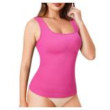 SCARBORO Compression Shapewear Tank Tops for Women Tummy Control Cami Square Neck Camisole Tanks Shaper, S
