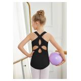 Zaclotre Girls Ballet Leotards Dance Hollow Back Sleeveless One Piece Tank Kids Dance Clothes Black 12-13Y