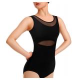 Sanmsoner Dance Leotard for Women Ballet Mesh Tank Gymnastics Dancewear,Chest Padded Lining, Size S