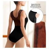 Sanmsoner Dance Leotard for Women Ballet Mesh Tank Gymnastics Dancewear,Chest Padded Lining, Size S
