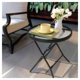 Folding Tempered Glass Outdoor Side Table Patio Bistro Coffee Table - Retail - $33