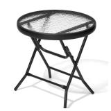 Folding Tempered Glass Outdoor Side Table Patio Bistro Coffee Table - Retail - $33