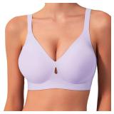 Women Wireless Bras No Underwire Seamless Push Up Full Coverage Supportive Bralettes Comfortable Everyday Bra Purple L