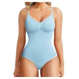 BRABIC Bodysuit Shapewear for Women Tummy Control Panties Seamless Sleeveless Tops V-Neck Camisole Jumpsuit (Blue Brief, X-Small/Small)