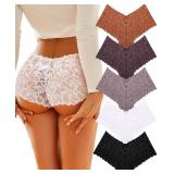 ALL OF SHE Sexy Underwear Panties for Women Cheeky V Waist Lace Boyshorts Plus Size Underwear Women 5 Pack, M