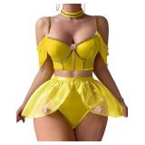 Mixxmix Lingerie Sets for Women Sexy Princess Lingerie Cosplay Costume Outfit with Bra and Panty Yellow XL
