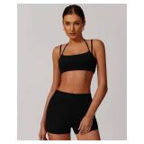 QBGJTD Two Piece Workout Sets For Women Sleeveless Backless Sport Bra Matching High Waist Scrunch Butt Biker Shorts 2 Piece Gym Yoga Active Wear Outfits Womens Athletic Work Out Clothes Black M