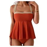 Aidonger Tankini Swimsuit for Women Color Block Tummy Control Two Piece Bathing Suit Slimming Swim Top with Bottom, XL