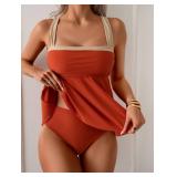 Aidonger Tankini Swimsuit for Women Color Block Tummy Control Two Piece Bathing Suit Slimming Swim Top with Bottom, XL