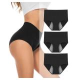 PULIOU Period Underwear for Women Heavy Flow High Waisted Menstrual Panties Teens Cotton Postpartum Hipster 3 Pack Black, M