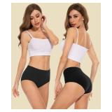 PULIOU Period Underwear for Women Heavy Flow High Waisted Menstrual Panties Teens Cotton Postpartum Hipster 3 Pack Black, M