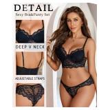Avidlove Lingerie for Women Lace Strappy Underwear V Neck Bra and Panty Sets 2 Piece Bralette Outfits (Black, Large)