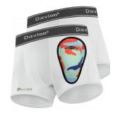 Davion 2-Pack Boys Underwear with 1 Soft Protective Athletic Cup Youth Briefs for Football, Baseball, Lacrosse(White-M)