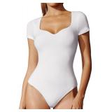 IUGA Short Sleeve Bodysuit for Women Tummy Control Body Suit Sweetheart Neckline Going Out Tops, S