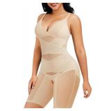 REYEOGO Bodysuit Shapewear for Women Tummy Control Butt Lifter Full Body Shaper Seamless Thigh Slimmer Fajas V-Neck Camisole Jumpsuit (Beige, X-Large)