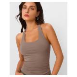 Trendy Queen Halter Tops for Women 2025 Summer Going Out Tops Backless Crop Sleeveless Workout Shirts Cute Y2k Clothes CoffeeGrey L