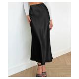 BTFBM 2025 Womens Summer Fall Long Satin Skirt Silk Elegant High Waist Cocktail Party Wedding Flowy A-Line Midi Skirts(Black, Medium)