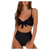 Blooming Jelly Womens High Waisted Bikini Set Tie Knot High Rise Two Piece Swimsuits Bathing Suits 2025 (Large, Black)