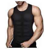 Mens Compression Shirt Slimming Body Shaper Vest Workout Tank Tops Abs Abdomen Undershirts(Black, XL)