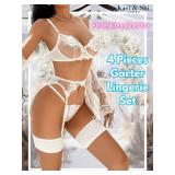 Kaei&Shi Bridal Lingerie Wedding Night,Underwire Floral Embroidered Sexy Lingerie for Women,Matching 3 Piece Lingerie Set Bride Plus Curvy White XX-Large