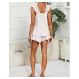 KFUBUO Womens Pajamas Set 2 Piece Ruffle Pj Soft Tank Top and Shorts Sleepwear Set Bridal Pajama for Women Set White Size- Medium